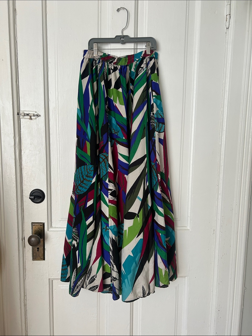 Abstract Colorful Leaf Print Maxi Skirt - Multicolor